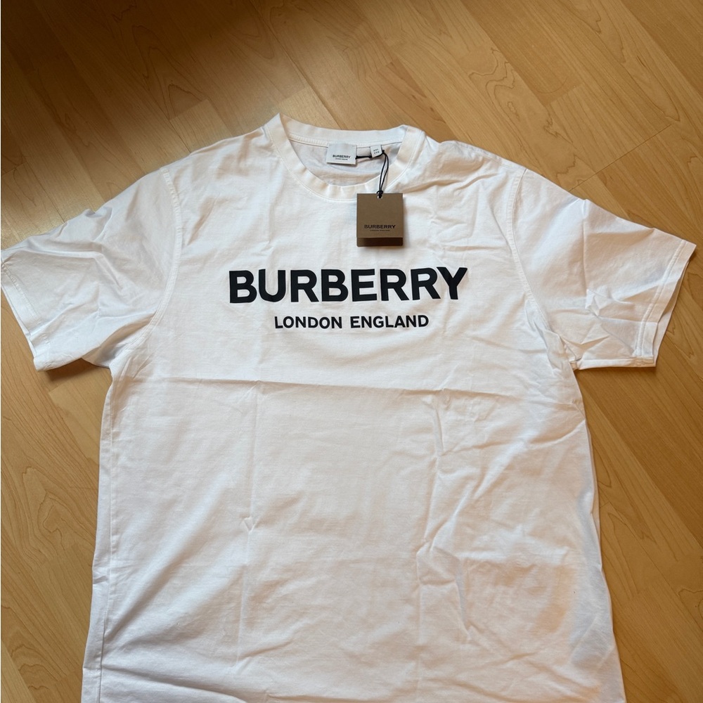 Burberry White Tee with Black Logo - Men